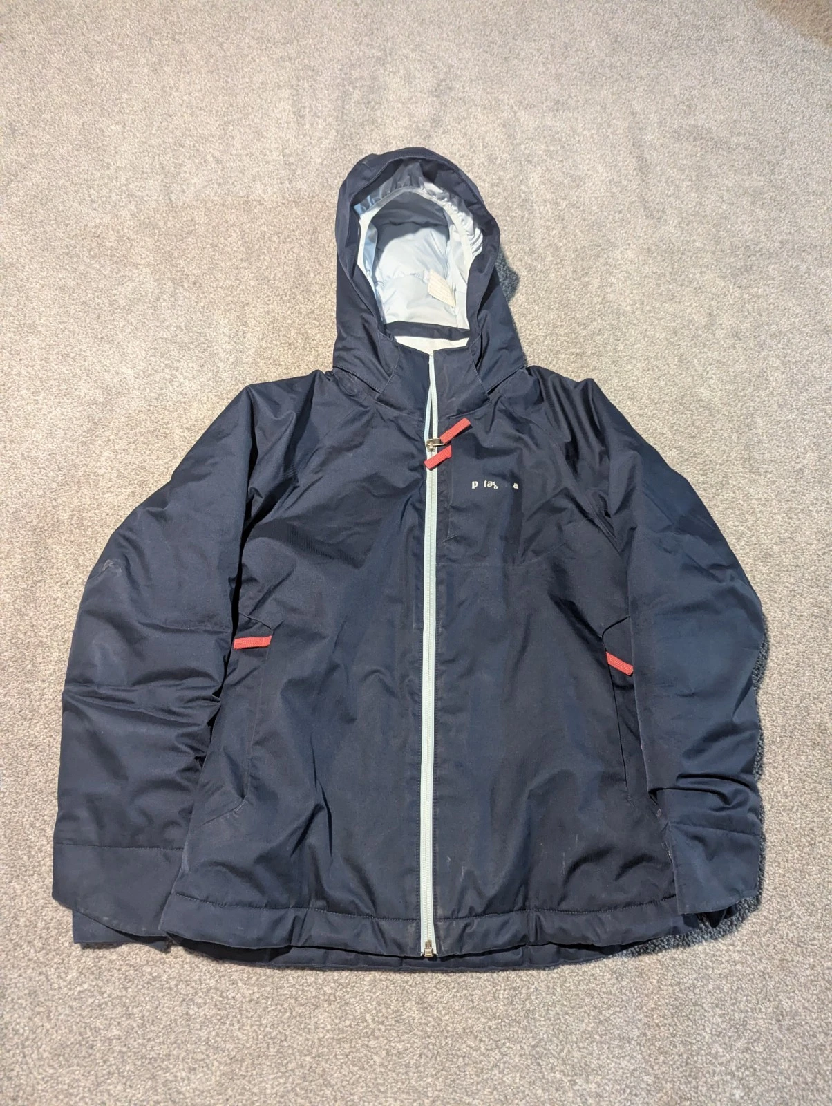 Patagonia Jacket Girls Large Snowbelle Full Zip Hooded Blue H2N0 68485 Coat