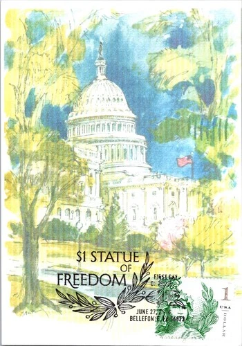 Dr Jim Stamps Maximum Card Statue Of Freedom 1 Dollar Fdc