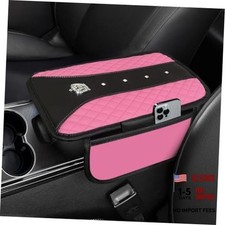 Bling Crown Car Center Console Armrest Cover, Leather Middle Console Pink