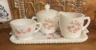 vintage Fire-King milk glass snack set with creamer and sugar bowl