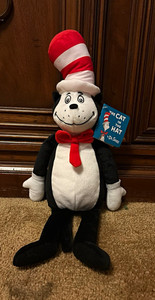 Dr. Seuss Cat in the Hat Small Plush Stuffed Cat w/ Tags Black White Red 2003