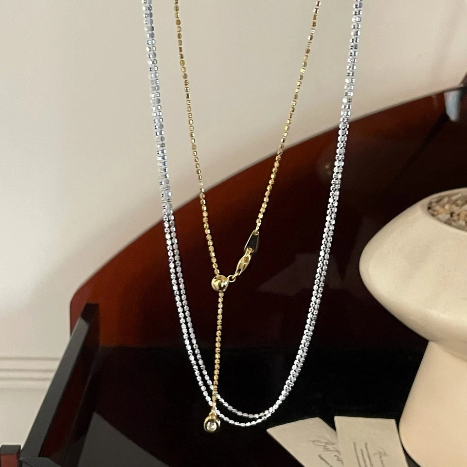 Collar Apilable Ajustable Redondo Brillante Lariat S925 Plata Bolo Y-Collar Foto 3 de 4