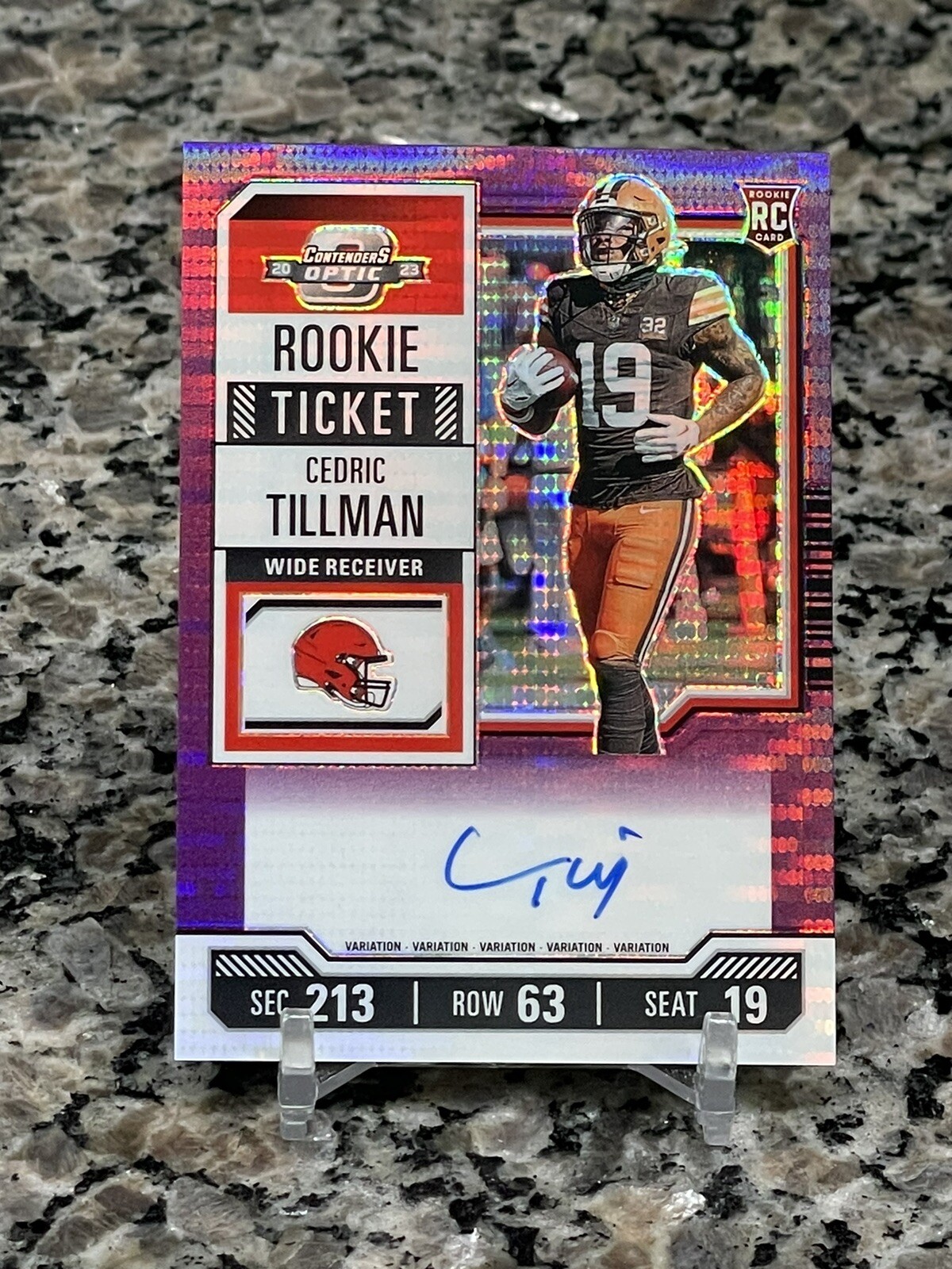 2023 Contenders Optic Cedric Tillman Rookie Ticket Purple Pulsar Auto /21