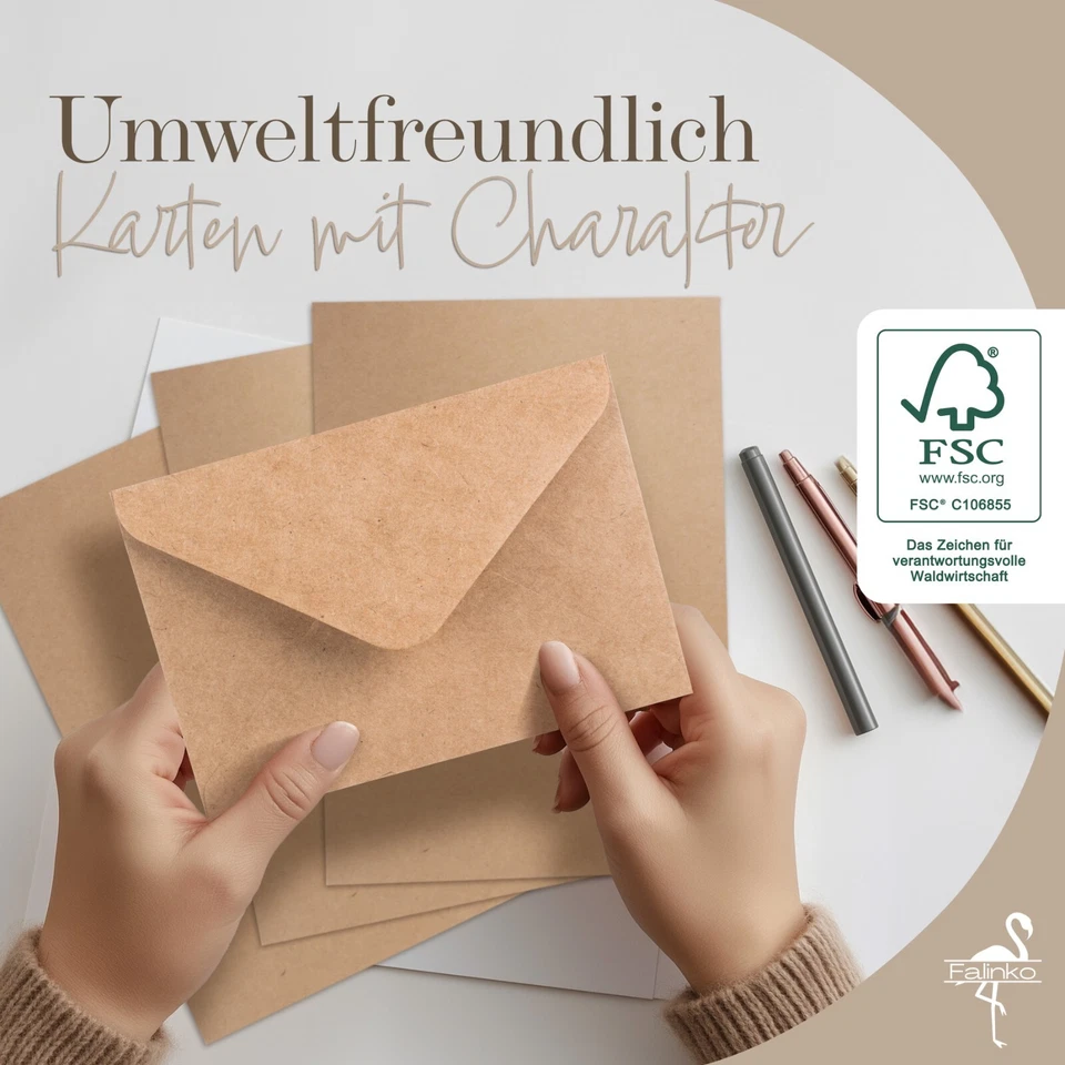 50x Faltkarten blanko mit Umschlag Kraftpapier I Klappkarten und Briefumschläge - Bild 4 von 4