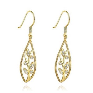 Authentic 18K Gold/Rose Gold Plated Earrings Drop Dangle AAA Zirconia FishHook Leaf.4"L227