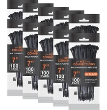 1000 Pcs 7" Black Cable Ties Nylon Strap Self Lock 50 Lbs Tensile Strength