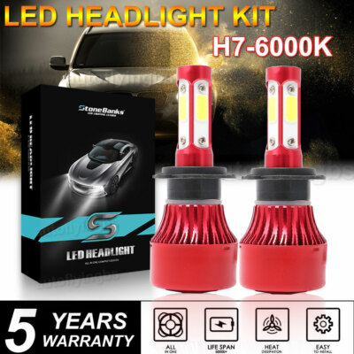 2PCS H7 LED Headlight Bulb Conversion Kit High Low Beam Lamp 6000K White Bulbs