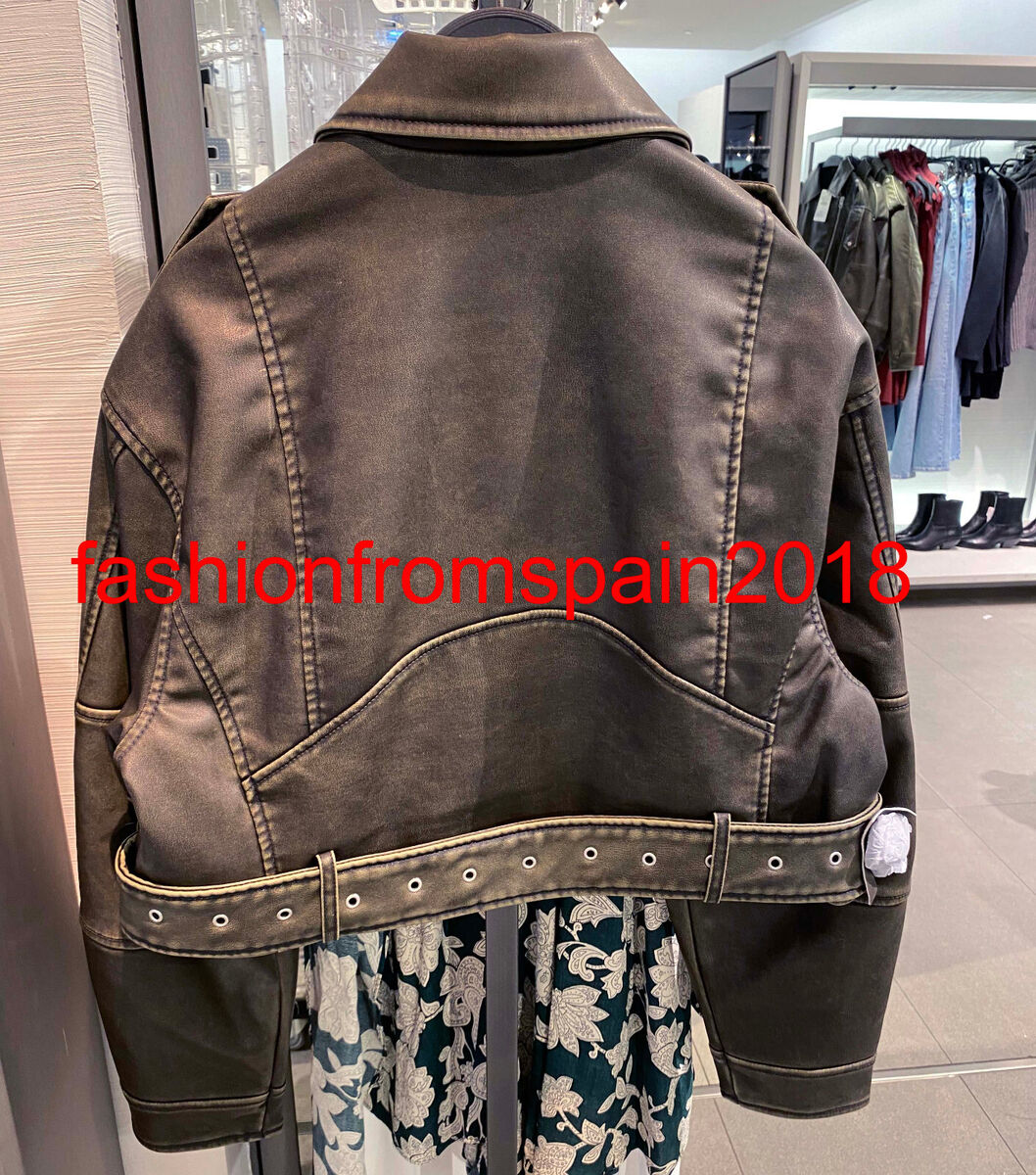 ZARA NEW WOMAN BELTED BIKER FAUX LEATHER JACKET CHARCOAL XS ZARA NEW WOMAN BELTED BIKER FAUX LEATHER JACKET CHARCOAL XS