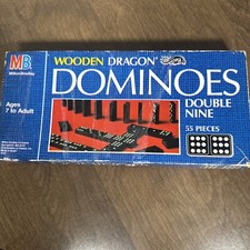 Vintage Milton Bradley Wooden Dragon Dominoes Set 55 Pieces Original Box