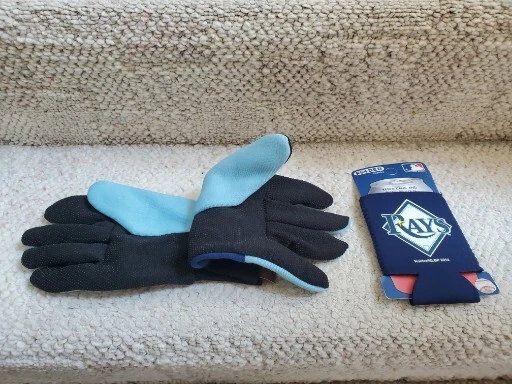 Luvas utilitárias esportivas logotipo bordado MLB Tampa Bay Rays azul e lata Koozie! Novo - Imagem 4 de 4