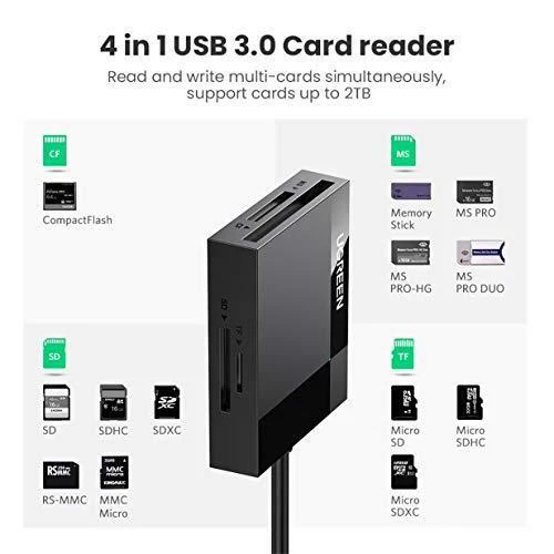 Leitor de cartão SD UGREEN USB 3.0 adaptador hub de cartão 5Gbps leitura 4 cartões simultaneamente - Imagem 2 de 4