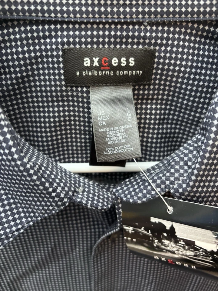 Camisa de vestir Axcess para hombre grande negra gris geométrica manga larga botón Foto 4 de 4