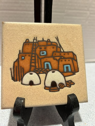 Piastrella da parete o sottopiano vintage Cleo TEISSEDRE Southwestern ART ceramica design pueblo 4" - Foto 2 di 5