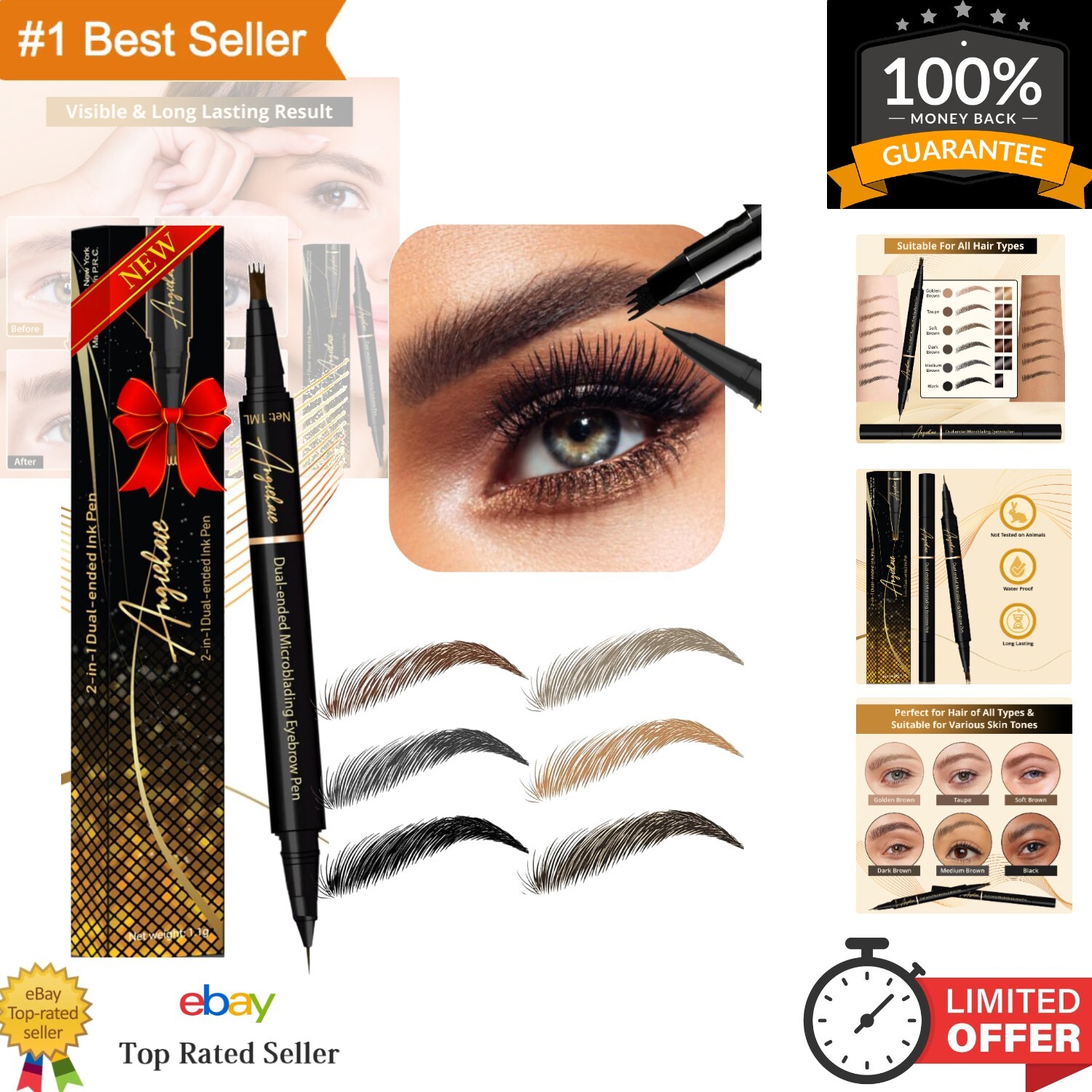 Eyebrow Pencil Dark Brown Dual-Ended Microblading Eyebrow Pen- Brow Pencil 2-...-image