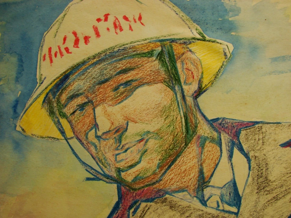 Pintura soviética ucraniana URSS fauvismo cubismo figura masculina hombre constructor Foto 2 de 4