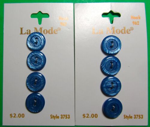 (8) VINTAGE 1/2" La MODE BLUE PLASTIC 2-HOLE BUTTONS 2-CARD LOT NOS (Z196)