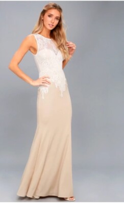 Lulus L Large Elegant Beach Tan Sweetheart white wedding gown Love Lace Nwt 