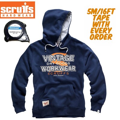 Scruffs marineblauer Arbeits-Hoodie mit Vintage-Logo 320 g/m² Gewicht Größe Small & 5 m BAND