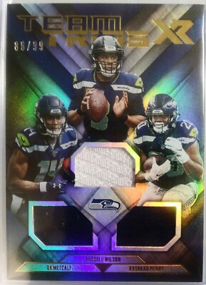 2019 PANINI TEAM TRIOS RUSSELL WILSON/METCALF/PENNY WORN JERSEY SEAHAWKS #TT-SS