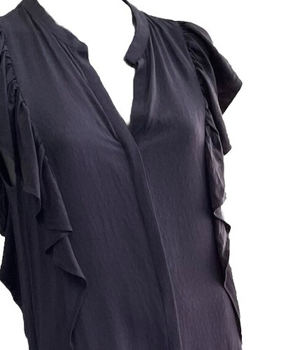 H&M Maxi Dress Women 10 Black Cottagecore Fairy Minimalist Button Up V Neck NWT - Picture 7 of 19