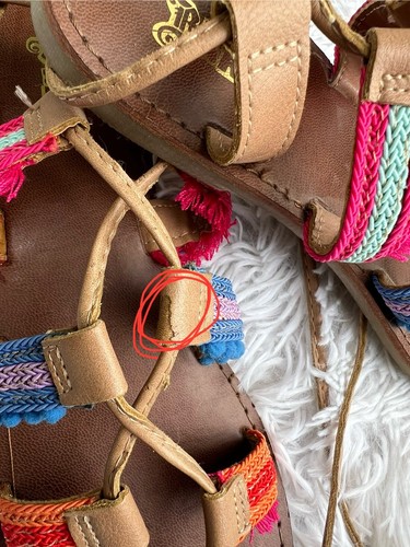 Multicolor Boho Gladiator Sandals Flats Sz 7.5 Festival Tassels Summer Travel - Picture 5 of 15