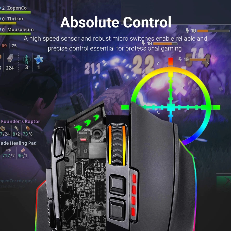 Redragon M801 PC Gaming Mouse LED RGB Backlit MMO 9 Programmable Buttons Mouse - Image 3 of 4