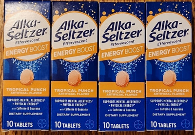 Alka-Seltzer Energy Boost Tropical Punch Effervescent 10 Tablets 4 Pack