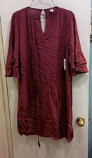 NWT Old Navy Women's Size Medium Wine Midi 3/4 Sleeve Dress Rayon visvose. DB4