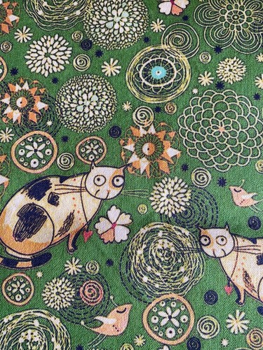 Paquete de 7 piezas de tela de algodón con estampado floral y gato calicó verde para coser manualidades hágalo usted mismo - Imagen 8 de 9