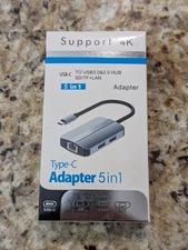 5-in-1 Adapter for Laptop USB-C to USB 3.0 USB 2.0 HUB SD / TF Card Reader LAN