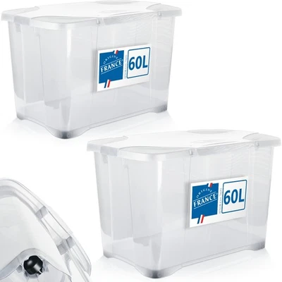 2x Aufbewahrungsbox 60L Ordnungsbox XL Rollen Deckel rollbar Box groß Kunststoff - Bild 1 von 4