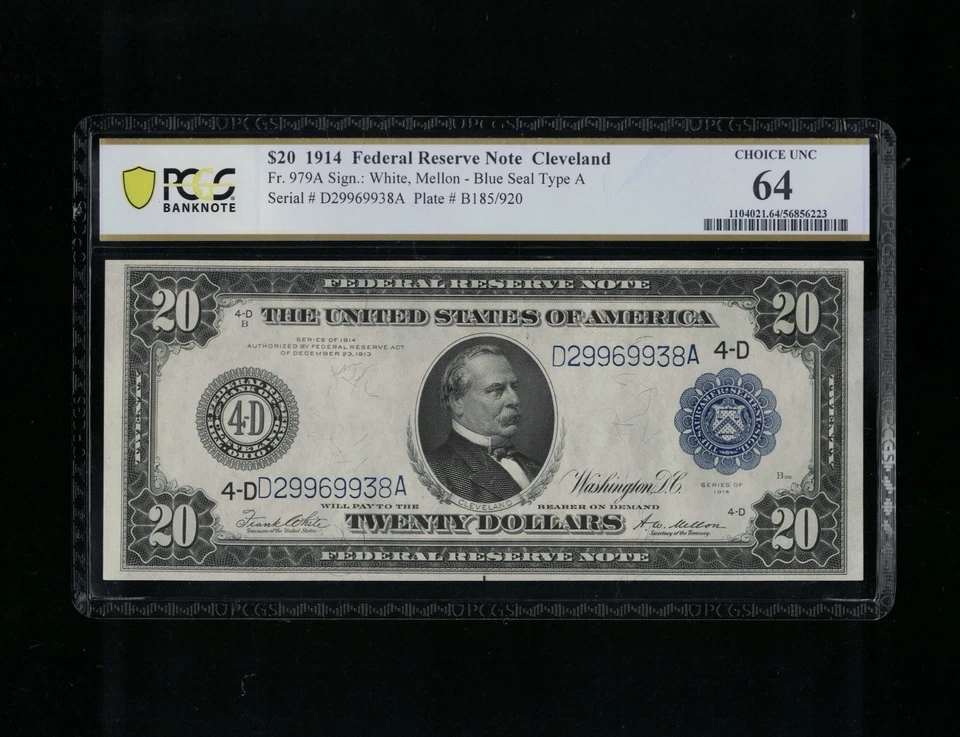 SC 1914 $20 Fr.979a Cleveland, OH FRBN Blue Seal PCGS 64 - Choice Uncirculated - Image 2 of 4