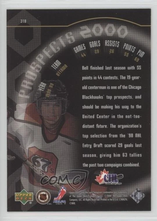 1999-00 Upper Deck Gold Reserve Prospects 2000 /2500 Mark Bell #318 - Image 2 of 2