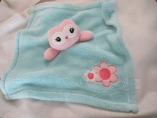 Baby Gear Pink Owl Lovey Aqua Blue Pink Flowers 14" blanket