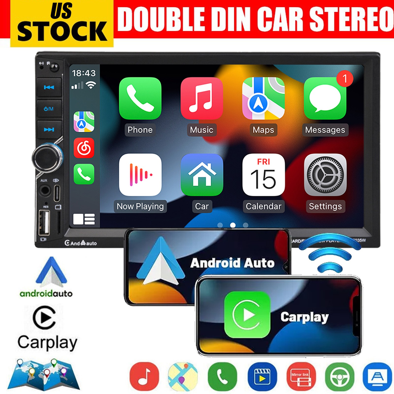 Double Din Apple Carplay Android Auto Car Stereo Radio Bluet
