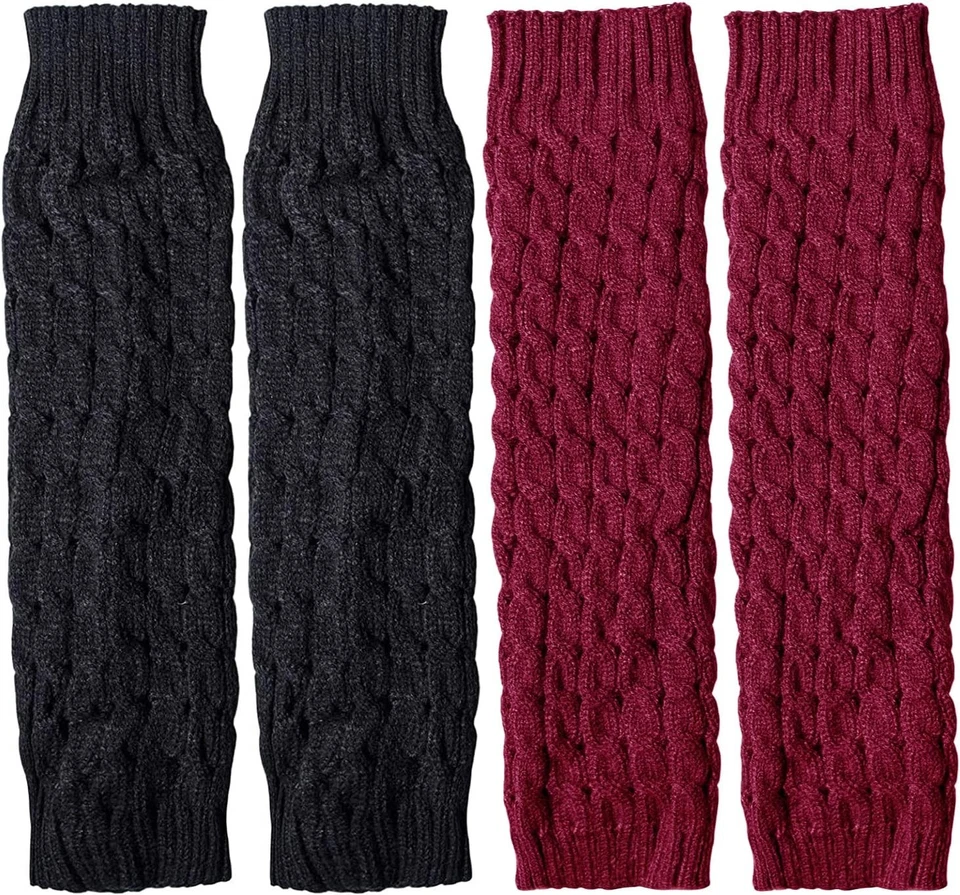 Invierno Cálido Tejido Bota Larga Calcetines Inclinados Hasta la Rodilla Años 80 para Fiesta (Negro + Rojo Vino) Foto 2 de 4