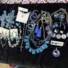 Vtg/now Blue Costume Jewelry Lot Of 22: Necklaces Earrings Ring — photo 5