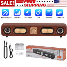Vintage Wooden Bluetooth Speaker Desktop Sound Bar 4D Surround FM Radio TF AUX