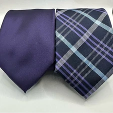 WEMBLEY Vintage VTG Men Set of 2 Purple Solid Plaid Mens Neck Tie Business Retro
