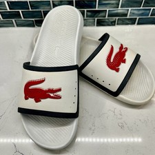 Lacoste Mens Crocodile Synthetic Slides White/Navy/Red