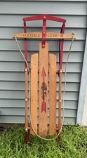 Vintage Flexible Flyer III 55" Wood  Metal Sled Red Rails Solid