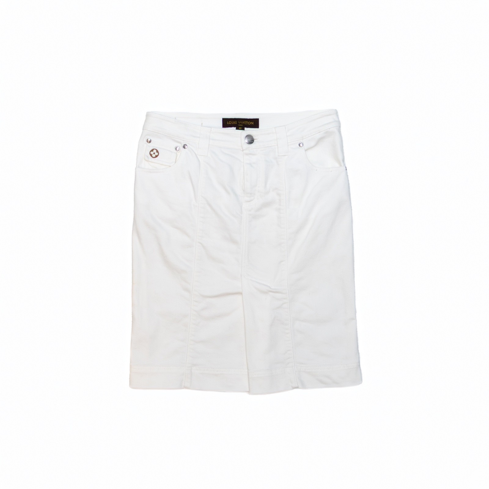 Louis Vuitton White Cotton-Blend Denim Slit-Front Pencil Skirt Size 40 FR/US 8