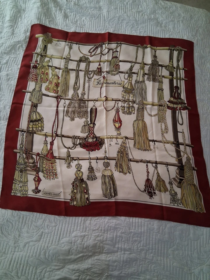 Atuh Hermes Burgundy Passementerie 90 Silk Carré Scarf Paris - Image 2 of 4