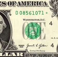2021 D Star Note One Dollar Bill Regular Run Pack Note D08561071*