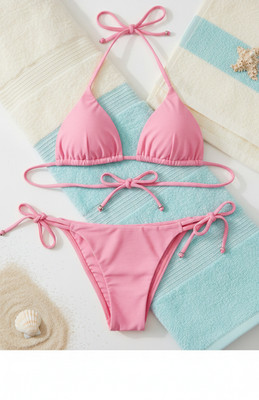 Micro Bikini Set Tiny Triangle Top & G-String Bottom Pink One Size 6-14