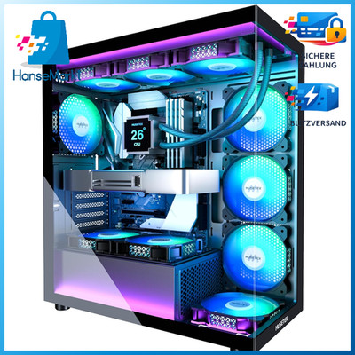 PC Gehäuse ATX Mid Tower Schwarz mit 7 PWM ARGB-Lüftern und Panoramadoppelglas