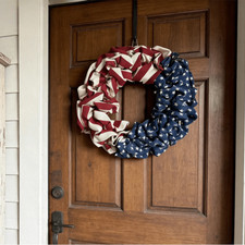 22-Inch American Independence Day Burlap Wreath, Classic Red, White And Blue Col