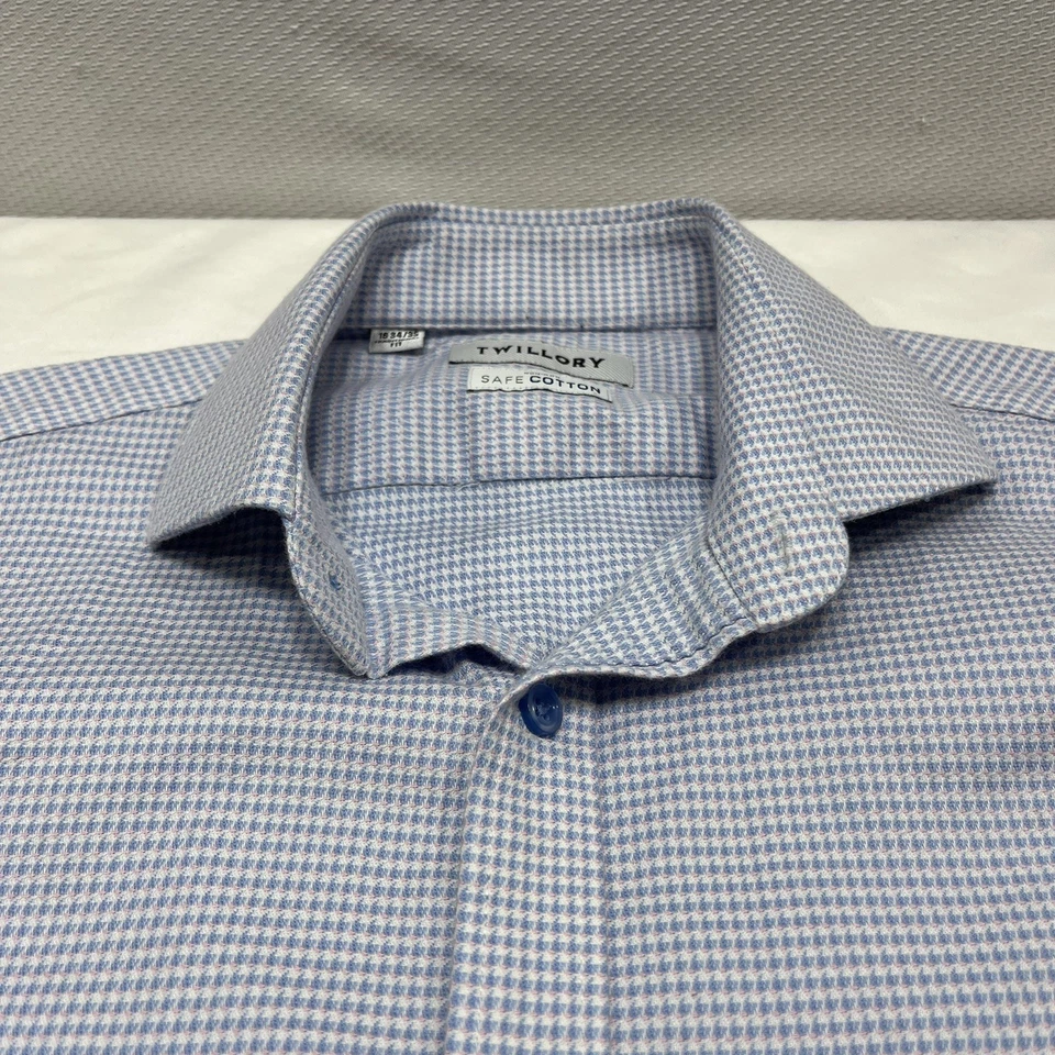 Camisa de vestir Twillory para hombre 16 34/35 rosa azul blanco algodón seguro sin planchar L/S Foto 2 de 4