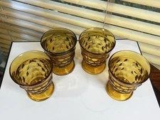 Indiana Glass Whitehall Cubist Amber Small Tumbler 10 oz Footed 4.25”-set of 4