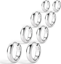 Chunky Gold Hoop Earrings Set for Women 4 Pair, 14K Gold Plated 925 Sterling Sil